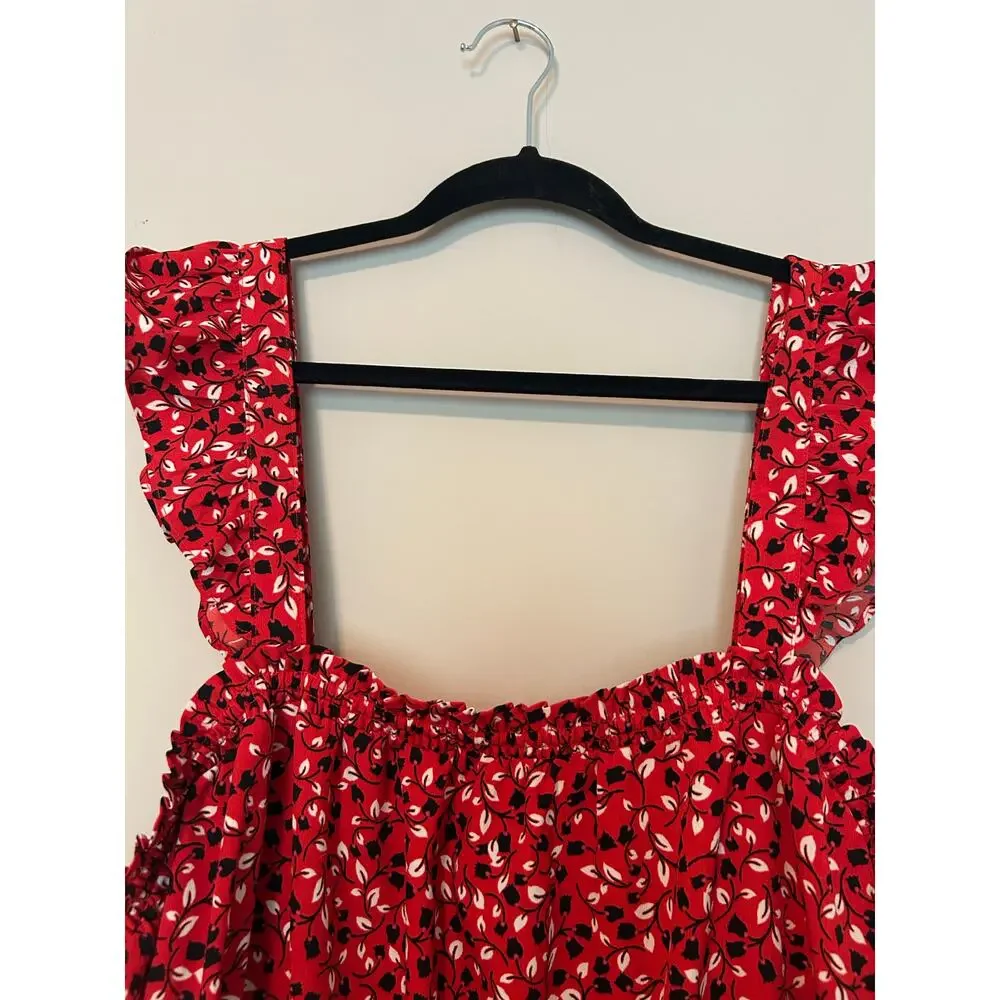 Who What Wear sleeveless floral red white & black smocked dress pockets size 2x - Picture 3 of 8